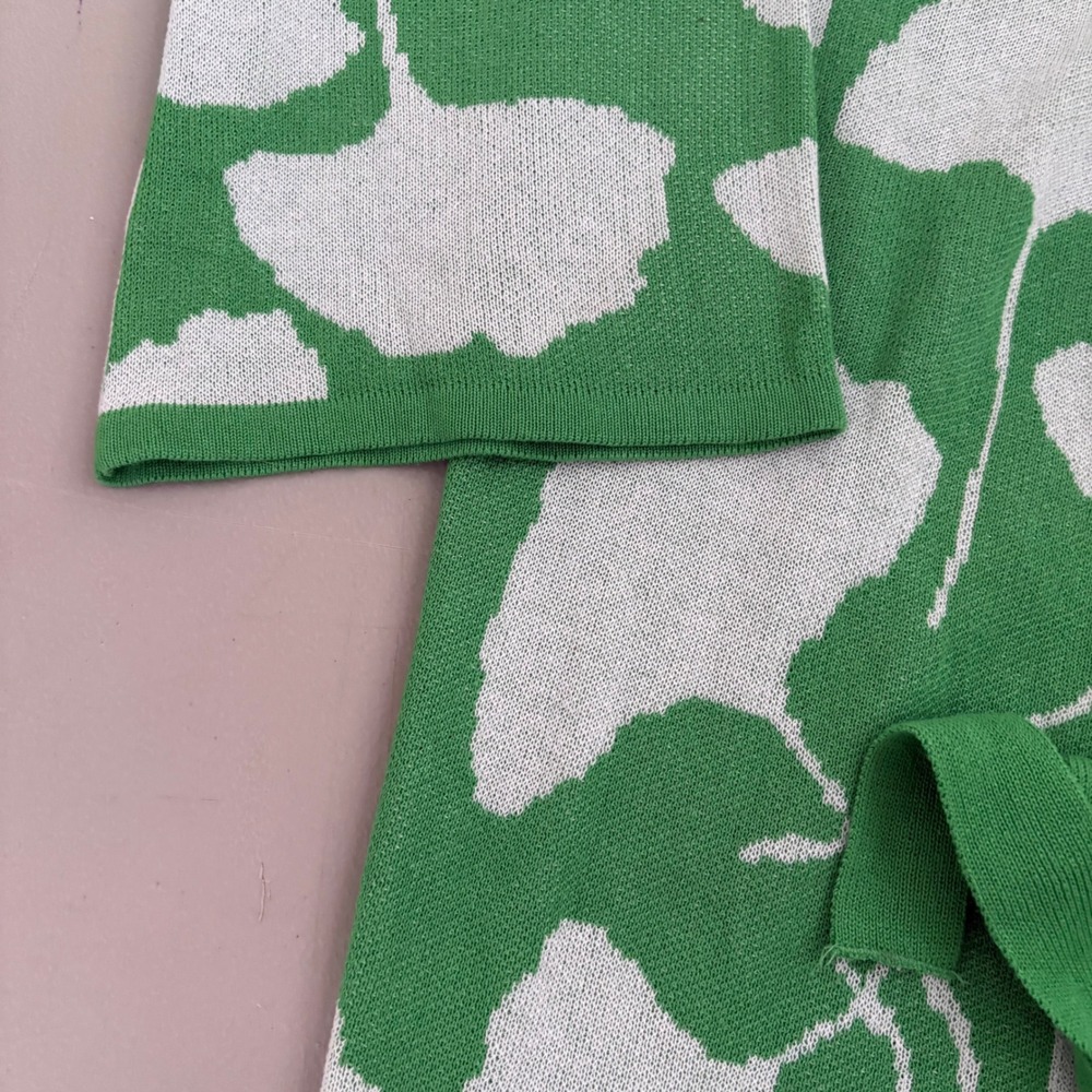 Diane von Furstenberg Green White Ginkgo Leaf Wrap Cardigan Sweater Size M Layr - Picture 7 of 12